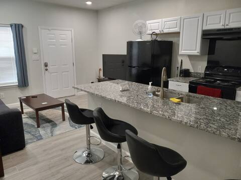 Kitchen island with bar stools